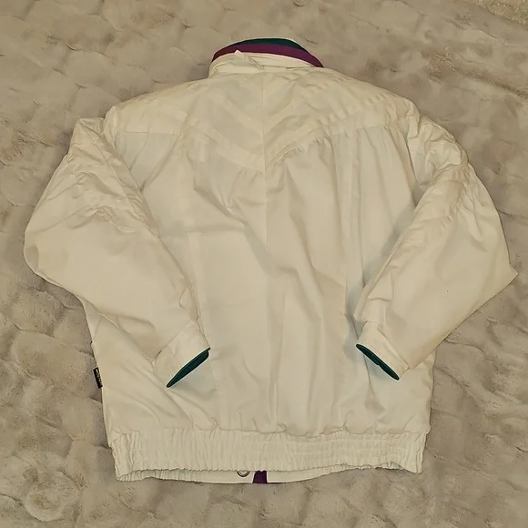 Vintage Izzi Ski Puffer Jacket Coat Womens M White Purple Teal 80s 90s Rare - Picture 8 of 13